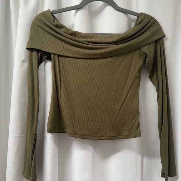 See You Monday Tops - See You Monday Olive Off-Shoulder Blouse Size- M